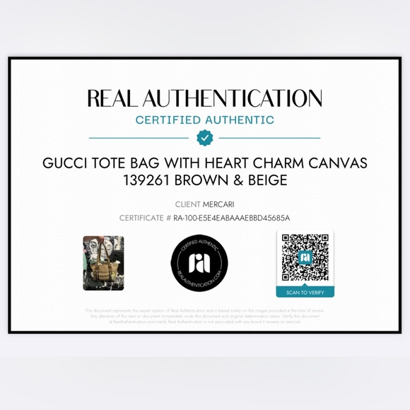 Authenticated Gucci Tote Bag With Heart Charm Canvas 139261 Brown & Beige Shoulder Bags